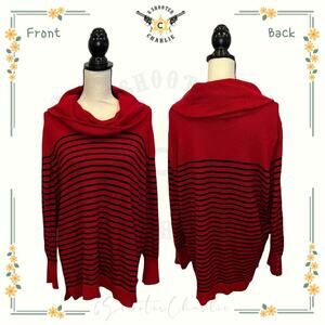 Ralph Lauren Cowl Neck Wool Blend Red Striped Long Sleeve Knit Sweater SZ 2XL